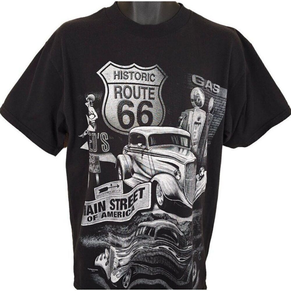 Vintage Route 66 T Shirt Mens Size Large Black 90s Main Street Of America